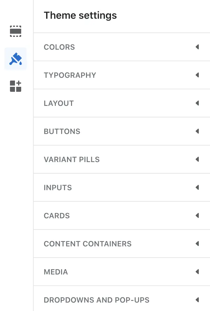 Shopify customization menu